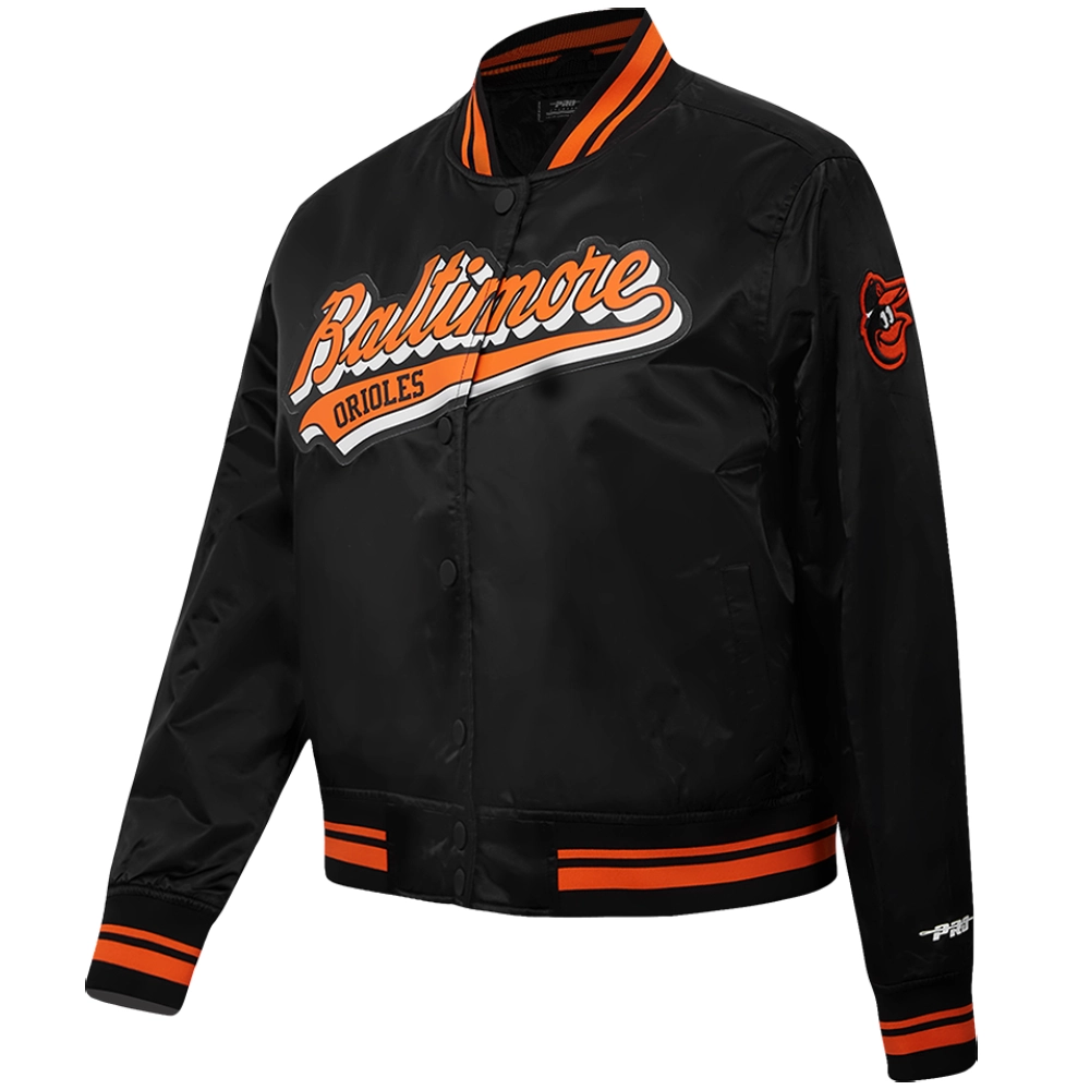 Women's Baltimore Orioles Script Tail Full-Snap Satin Varsity Jacket - Image 3