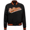 Women's Baltimore Orioles Script Tail Full-Snap Satin Varsity Jacket