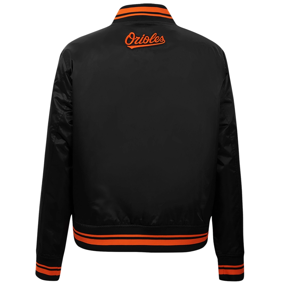 Women's Baltimore Orioles Script Tail Full-Snap Satin Varsity Jacket - Image 2