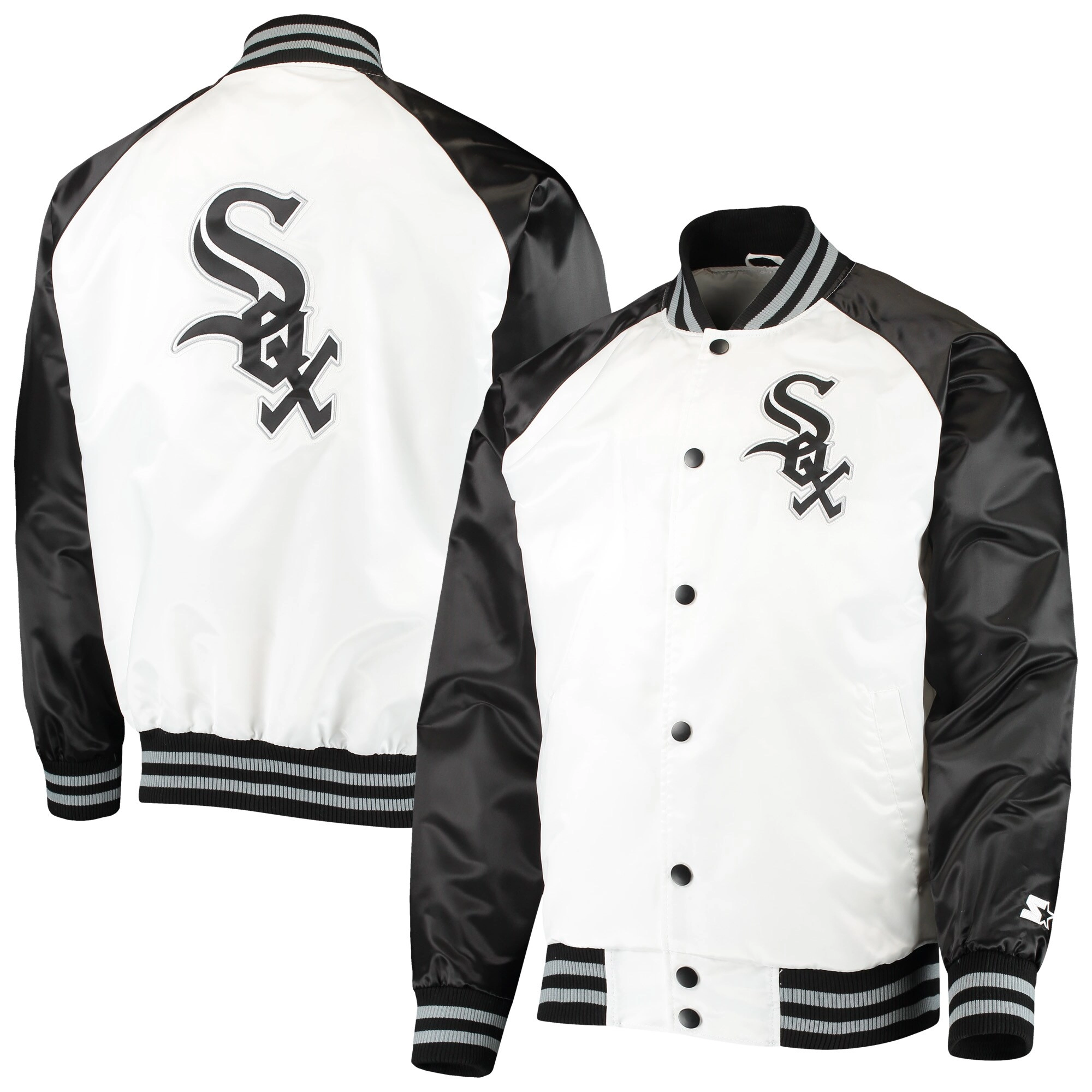 Chicago White Sox Starter Clean-Up Hitter Full-Snap Satin Varsity Jacket - Image 3
