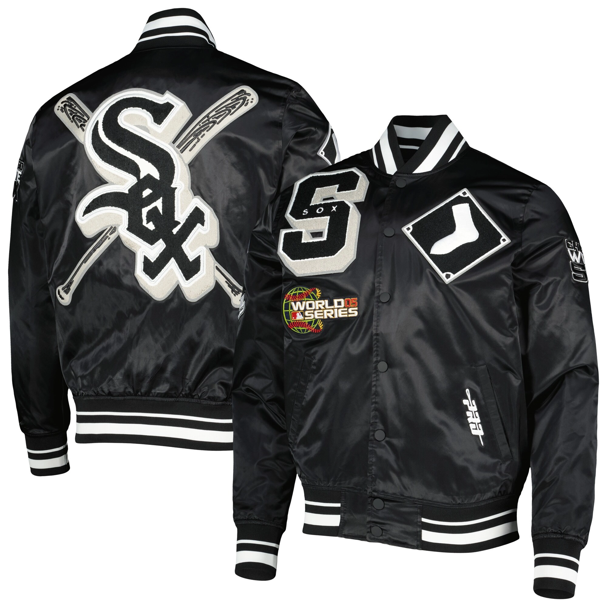 Chicago White Sox Pro Standard Black MashUp Full-Snap Satin Varsity Jacket - Image 2