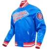 Chicago Cubs Wordmark Pro Standard Rib Knitted Satin Varsity Jacket - Image 3