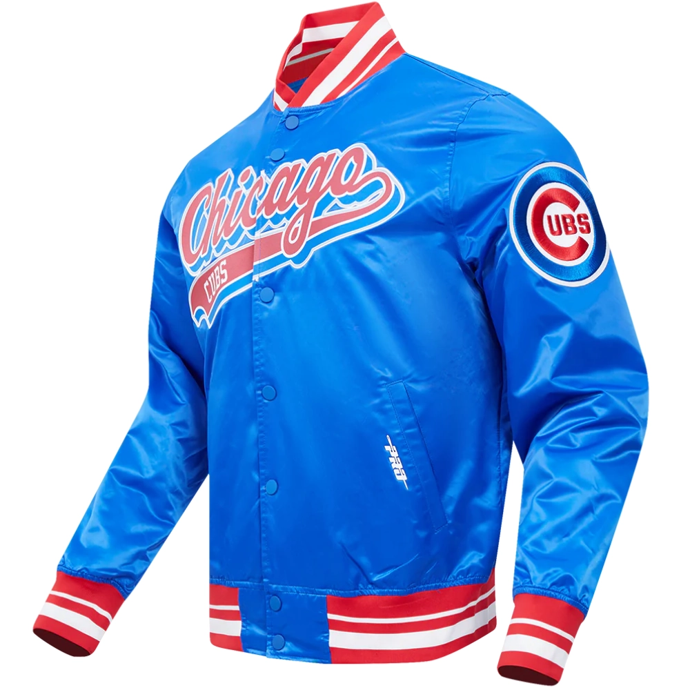 Chicago Cubs Wordmark Pro Standard Rib Knitted Satin Varsity Jacket - Image 3