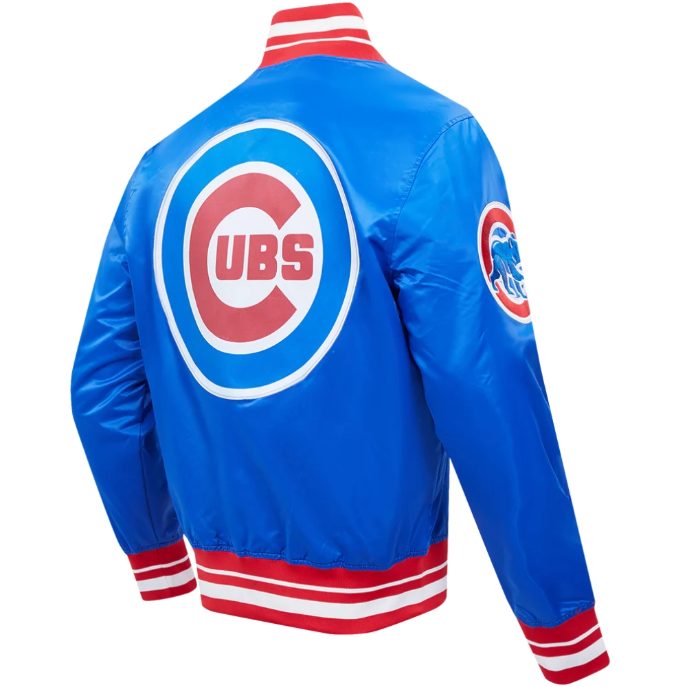 Chicago Cubs Wordmark Pro Standard Rib Knitted Satin Varsity Jacket - Image 4