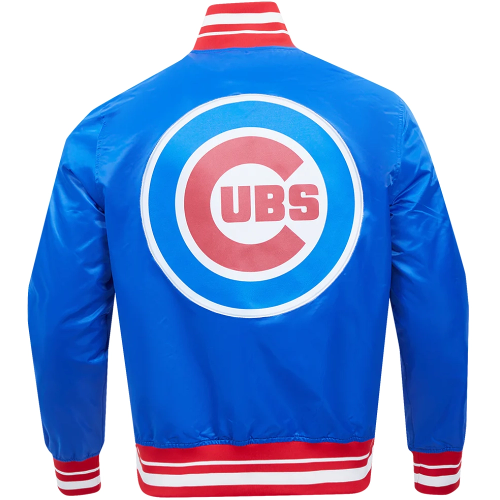 Chicago Cubs Wordmark Pro Standard Rib Knitted Satin Varsity Jacket - Image 2