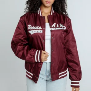 A-Game Texas Agricultural & Mechanical Uni Maroon Satin Varsity Jacket