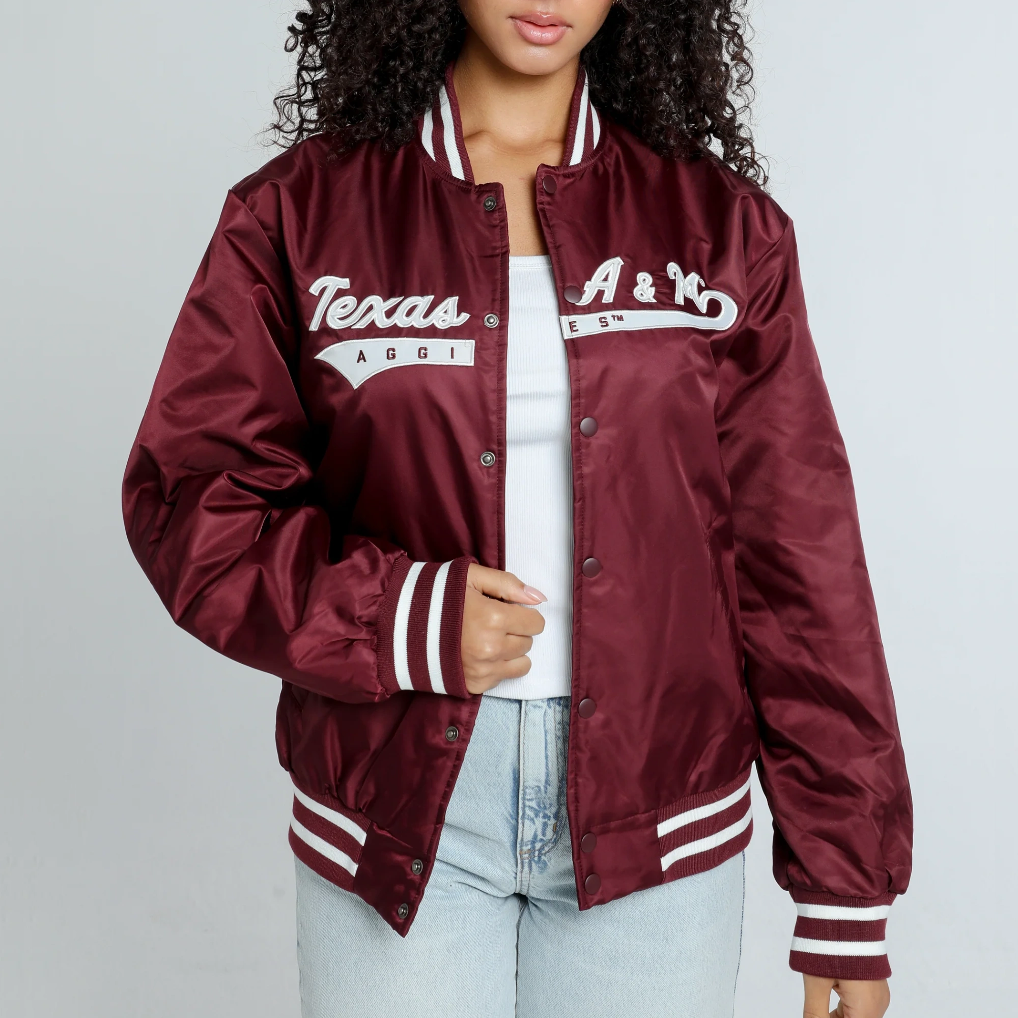 A-Game Texas Agricultural & Mechanical Uni Maroon Satin Varsity Jacket