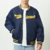 West Virginia Mountaineers Men's A-Game Full-Snap Satin Navy Varsity Jacket