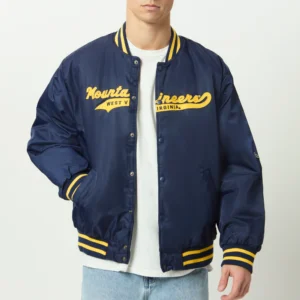 West Virginia Mountaineers Men's A-Game Full-Snap Satin Navy Varsity Jacket