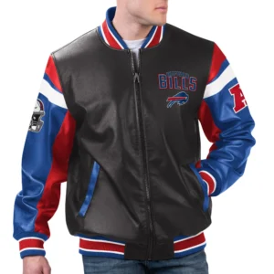 Buffalo Bills Full-Zip Leather G111 Black Varsity Jacket