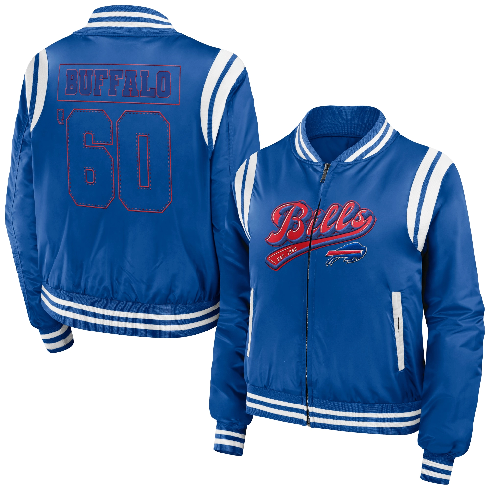 Buffalo Bills Full-Zip Women's Blue Satin Jacket - Image 3
