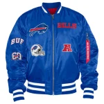 Buffalo Bills Ma-1 Blue Satin Varsity Jacket