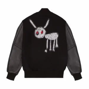 Black Leather OVO For All The Dogs Varsity Jacket