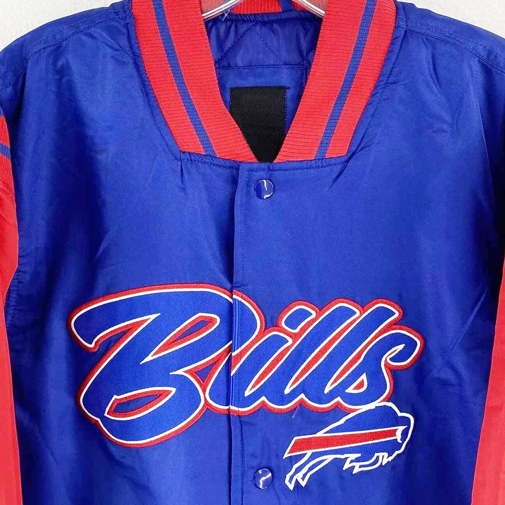 Buffalo Bills Button Up Blue-Red Satin Jacket - Image 4