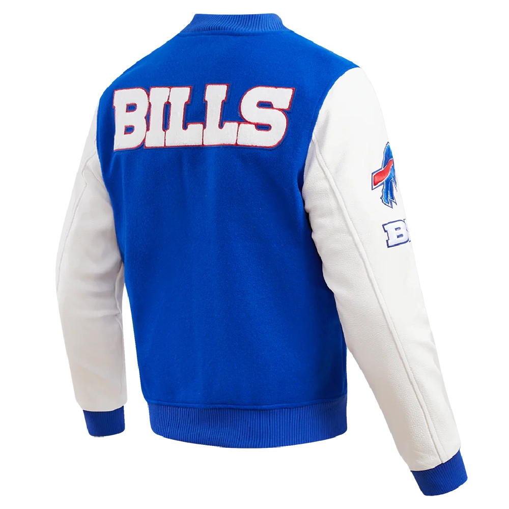 buffalo bills classic blue & white wool & leather jacket