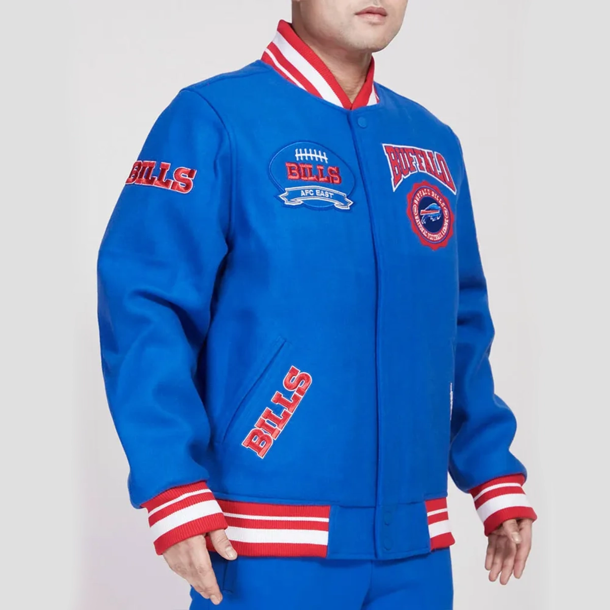 Buffalo Bills Crest Emblem Blue Wool Varsity Jacket On Sale