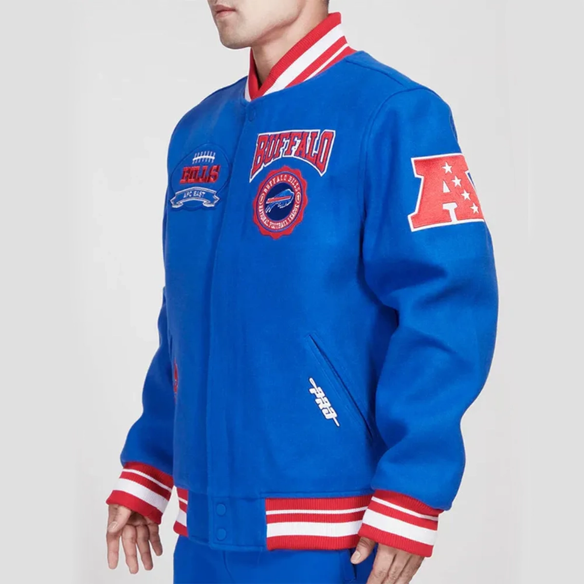 Buffalo Bills Crest Emblem Blue Wool Varsity Jacket For Sale