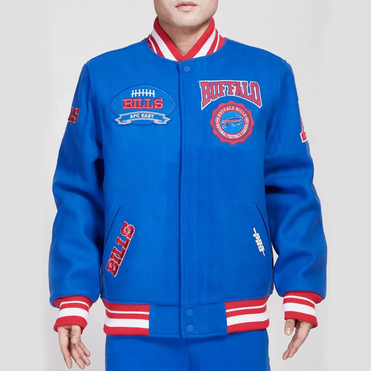 Buffalo Bills Crest Emblem Blue Wool Varsity Jacket