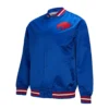 Buffalo Bills Double Down Blue Satin Varsity Jacket