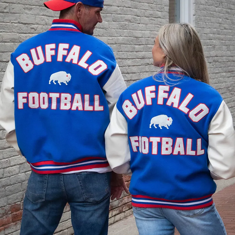 Buffalo Bills Football Wool/Leather Blue Jacket - Image 5