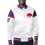 Buffalo Bills Full-Snap White Satin Varsity Jacket