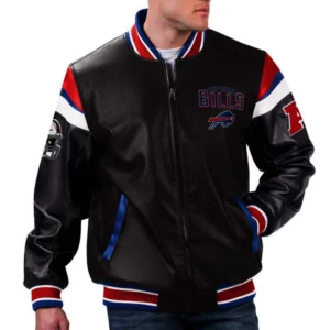 Buffalo Bills Full-Zip Leather G111 Black Varsity Jacket
