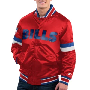 Buffalo Bills Home Game Red Satin Varsity Jacket