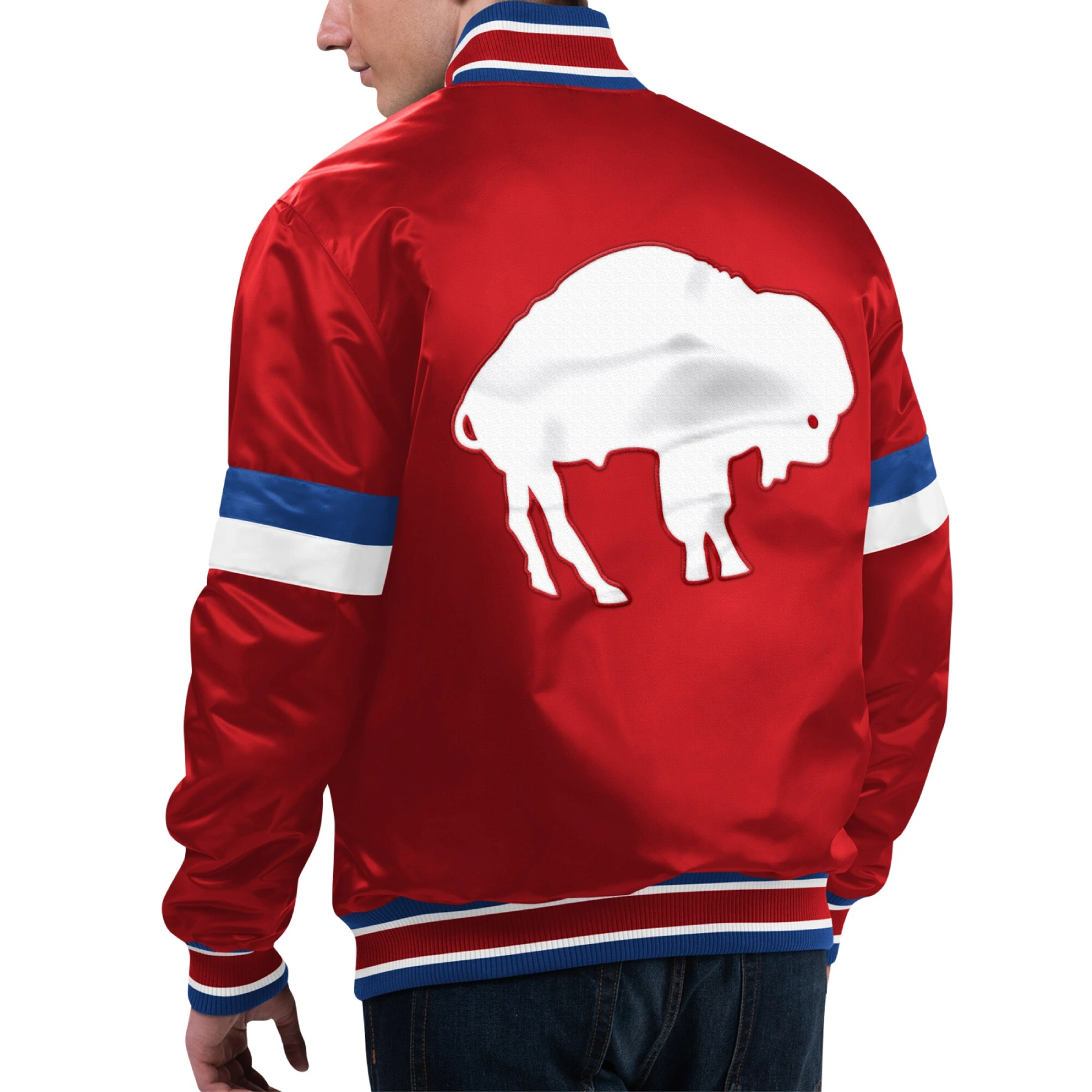 Buffalo Bills Home Game Red Satin Varsity Jacket - Image 2