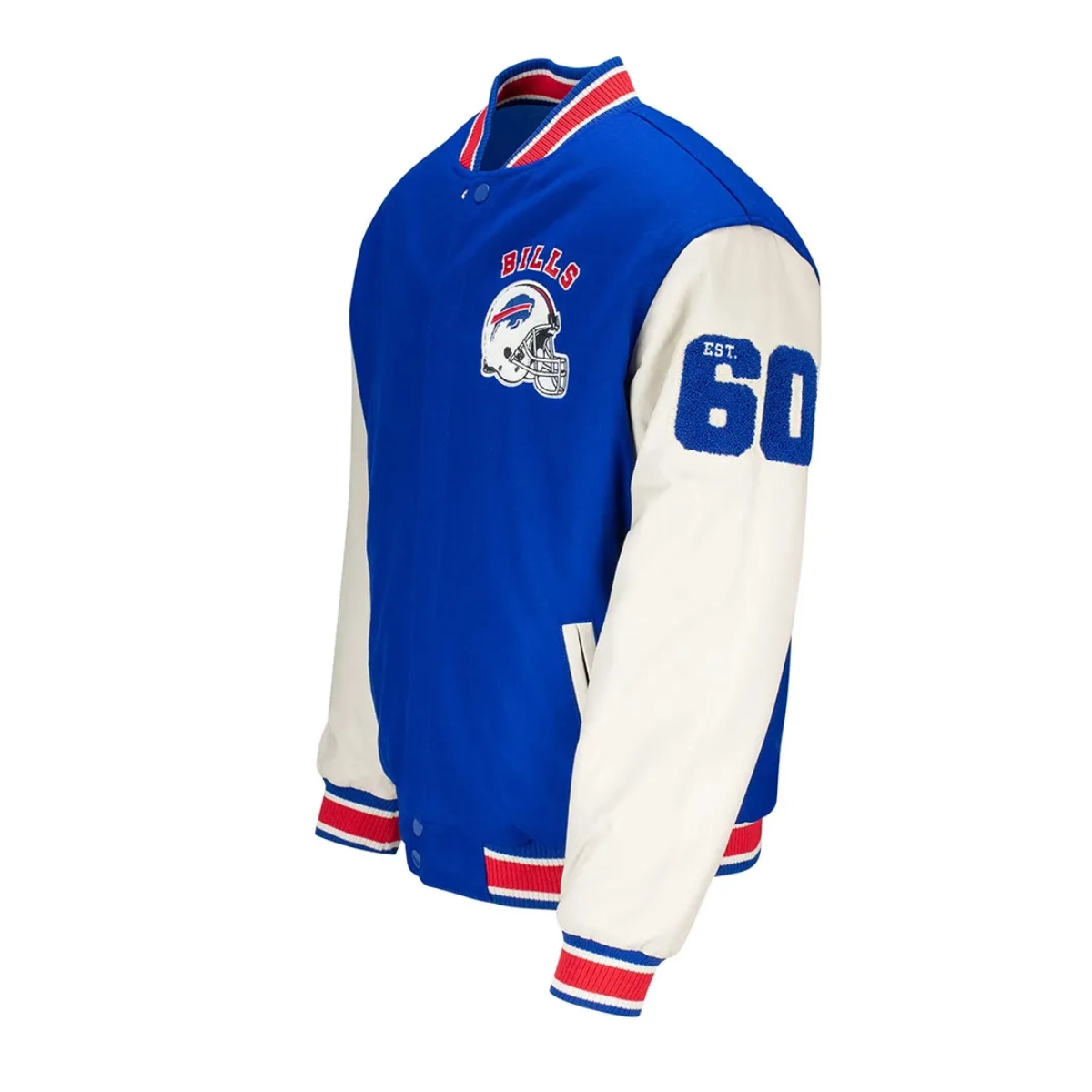 Buffalo Bills Helmet Button-Up Blue Wool/Leather Jacket - Image 3