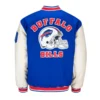 Buffalo Bills Helmet Button-Up Blue Wool/Leather Jacket - Image 2