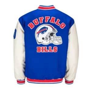 Alternative view of Buffalo Bills Helmet Button-Up Blue Wool/Leather Jacket