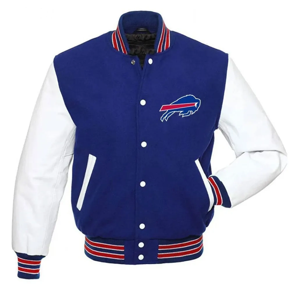 buffalo bills letterman blue/white varsity jacket