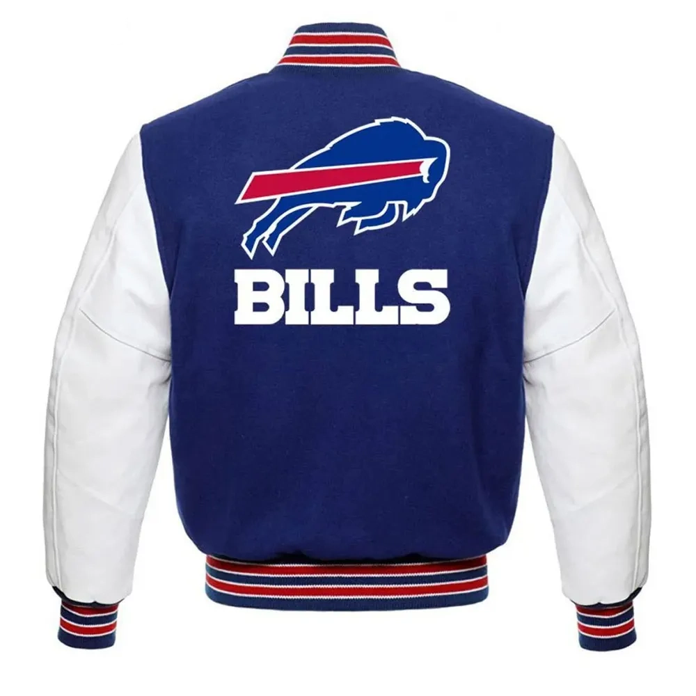 buffalo bills letterman blue/white wool & leather varsity jacket