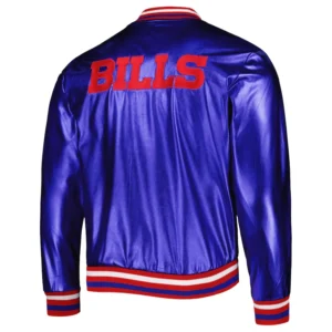 Alternative view of Buffalo Bills Metallic Bomber Blue Leather Jacket