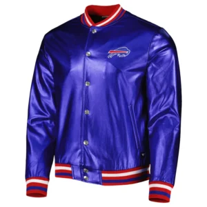Buffalo Bills Metallic Bomber Blue Leather Jacket