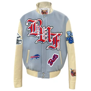 Buffalo Bills Old English Blue-Cream Wool & Leather Jacket