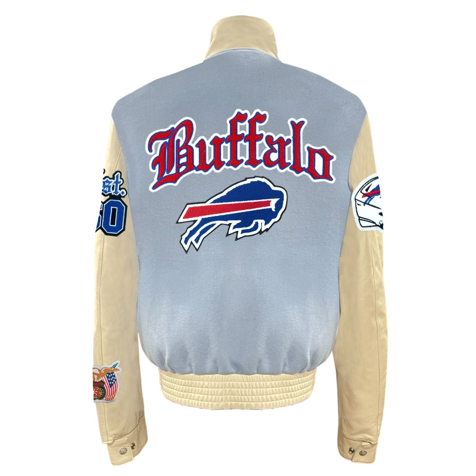 Buffalo Bills Old English Blue Wool & Leather Jacket - Image 2