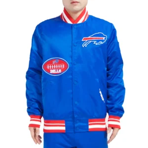 Buffalo Bills Old English Blue Satin Varsity Jacket