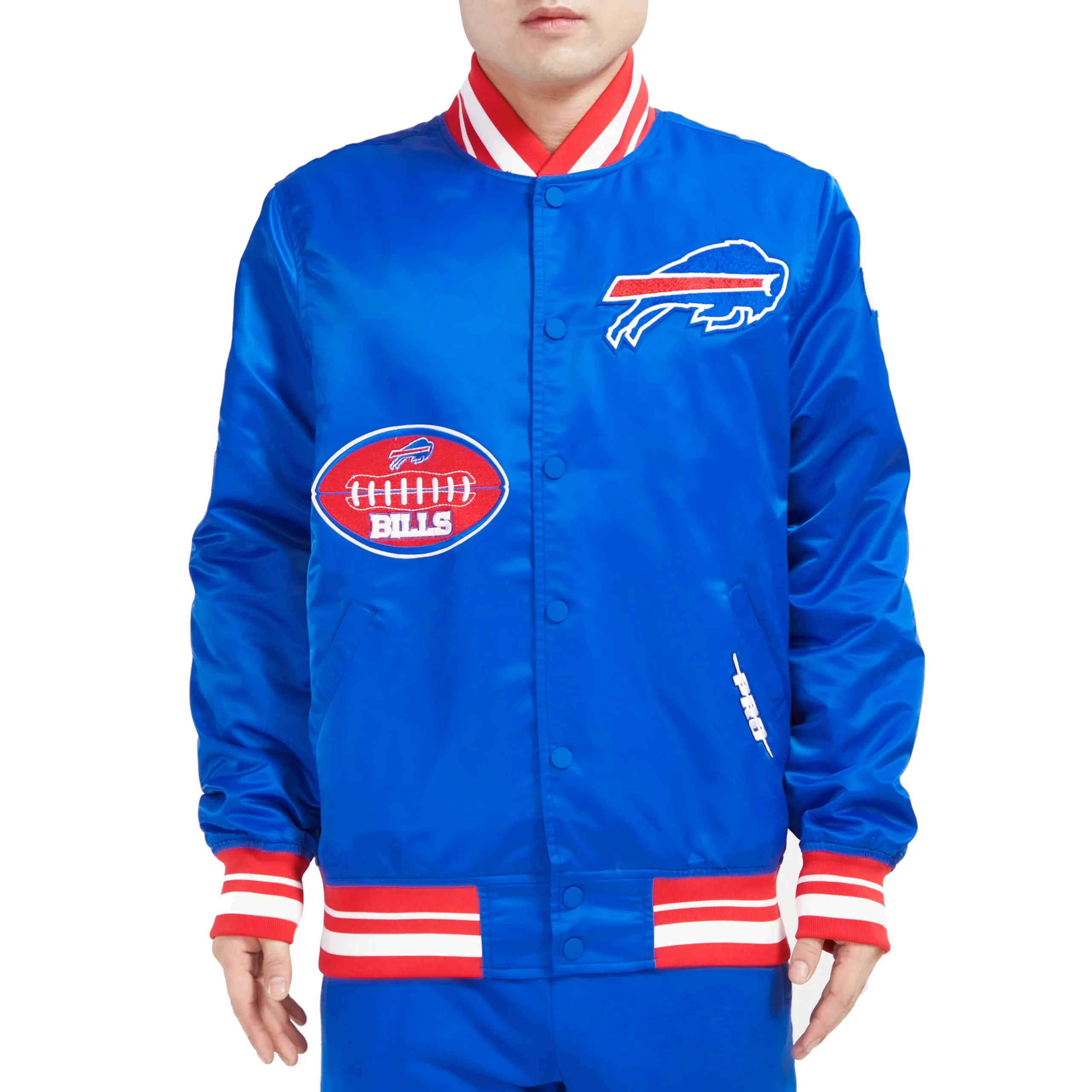 Buffalo Bills Old English Blue Satin Varsity Jacket