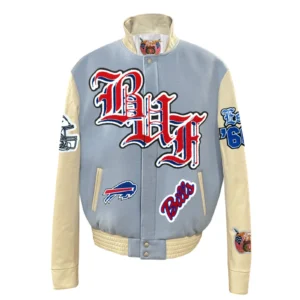 Buffalo Bills Old English Blue Wool & Leather Jacket