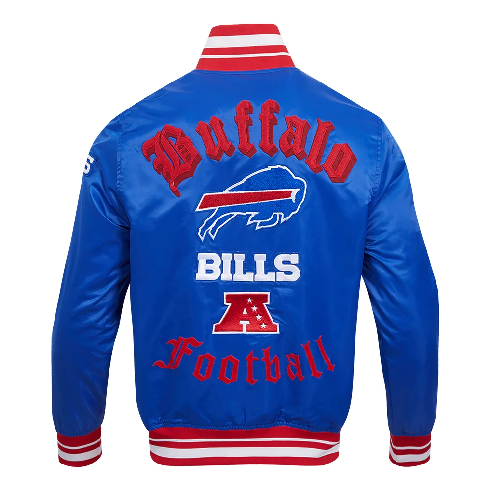 buffalo bills old english full-snap satin varsity jacket