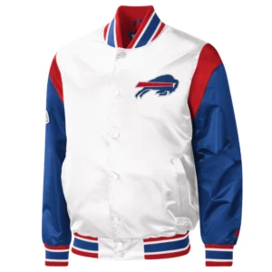 Buffalo Bills Pitch White-Blue Satin Varsity Jacket