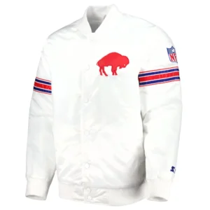Buffalo Bills Power Forward White Satin Varsity Jacket