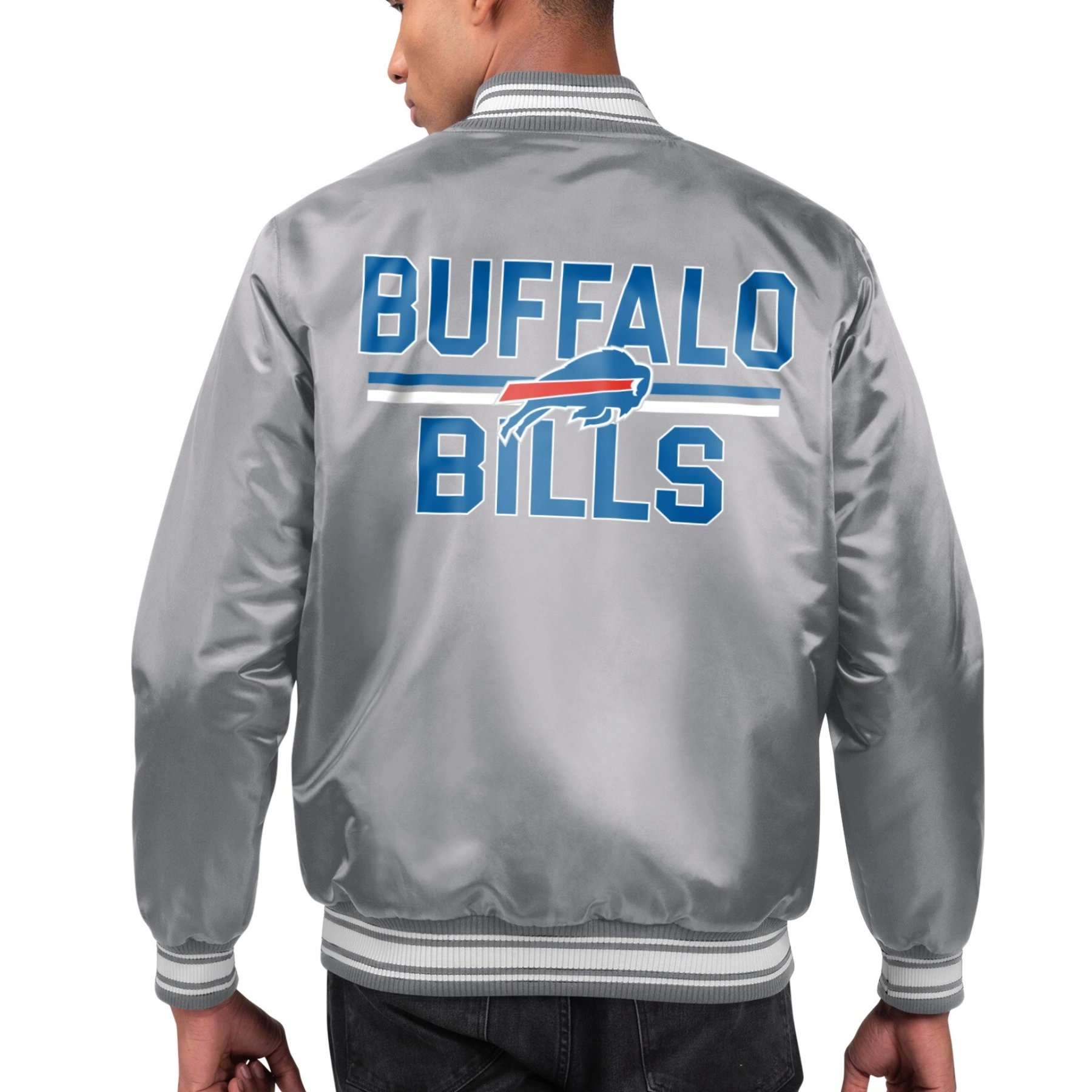 Buffalo Bills Printed Team Logo Gray Satin Jacket - Image 2
