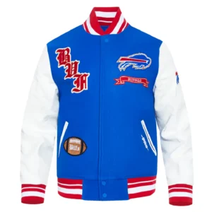 Buffalo Bills Pro Prep Blue-White Wool & Leather Jacket