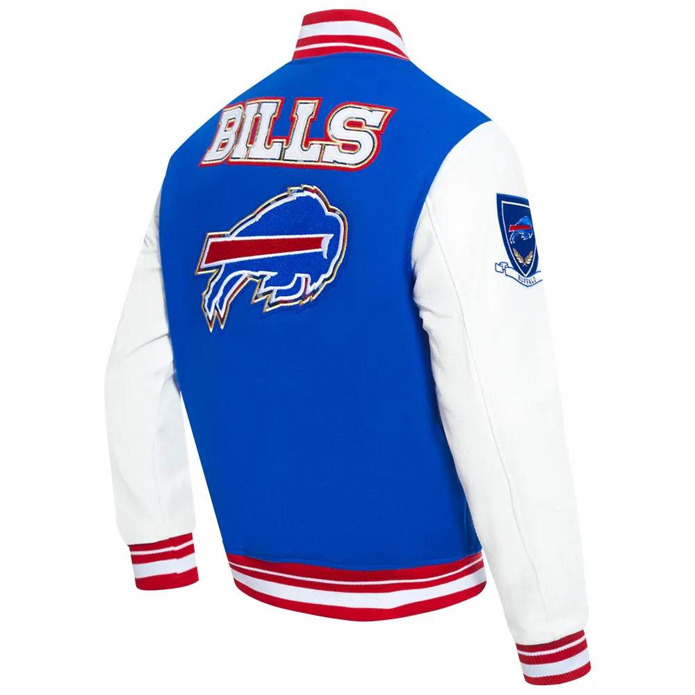 Buffalo Bills Pro Prep Blue-White Wool & Leather Jacket - Image 3