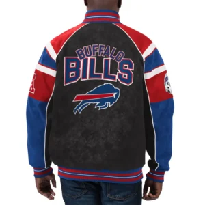Alternative view of Buffalo Bills Raglan Suede Leather Black-Blue Jacket