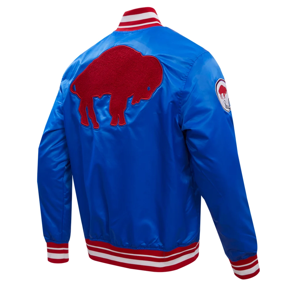 Buffalo Bills Retro Classic Blue Satin Varsity Jacket - Image 3