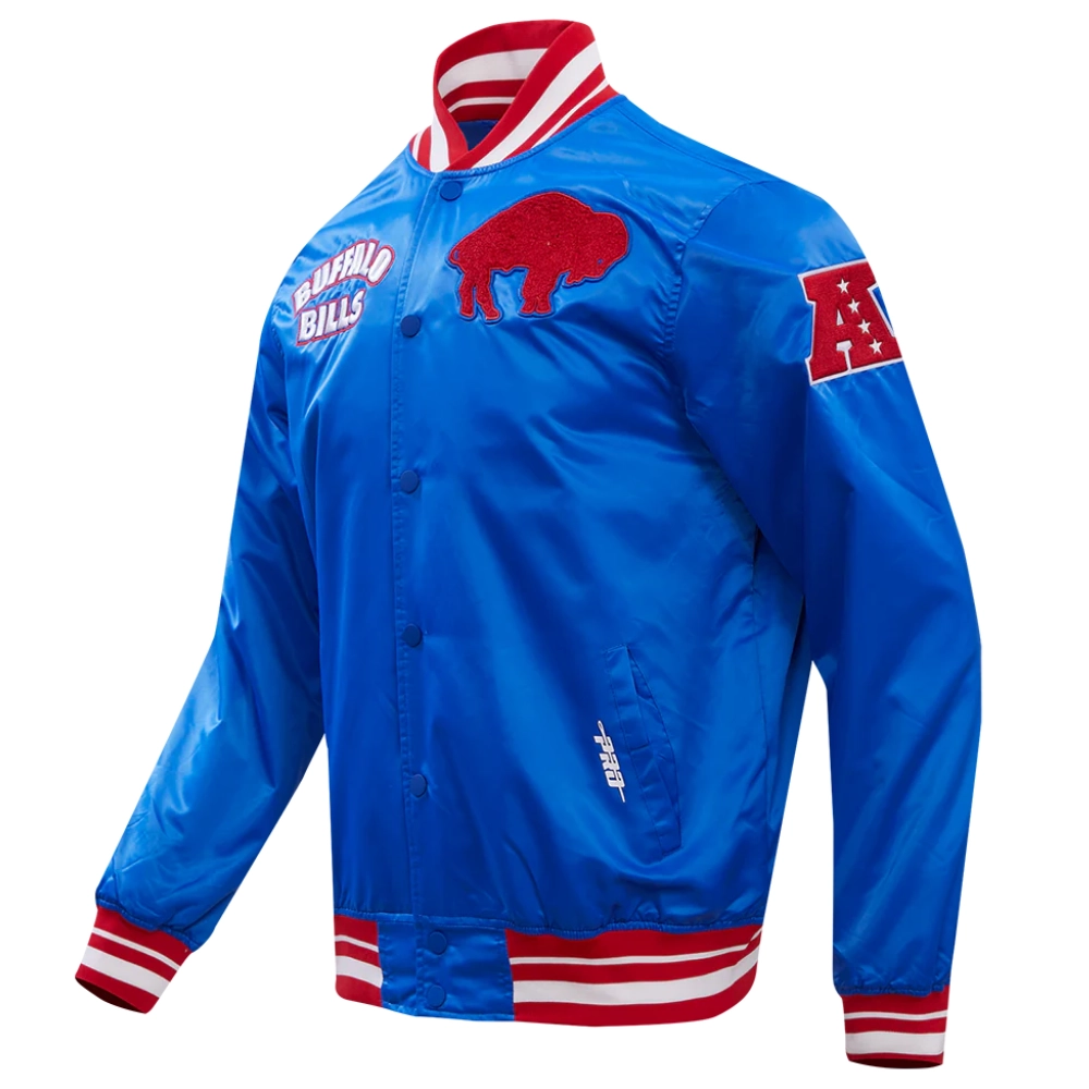 Buffalo Bills Retro Classic Blue Satin Varsity Jacket - Image 2