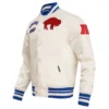 Buffalo Bills Retro Classic Cream Satin Varsity Jacket - Image 2
